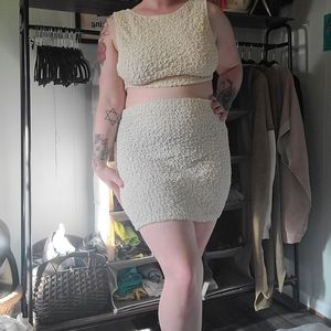 Free People XL Ruched White Skirt Set